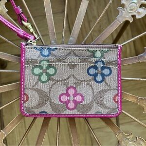 COACH Peyton Signature Clover ID Wristlet - Brown Pink GUC